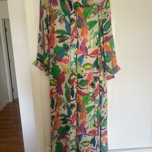 Oliphant Tropical Parrot Print Maxi Dress